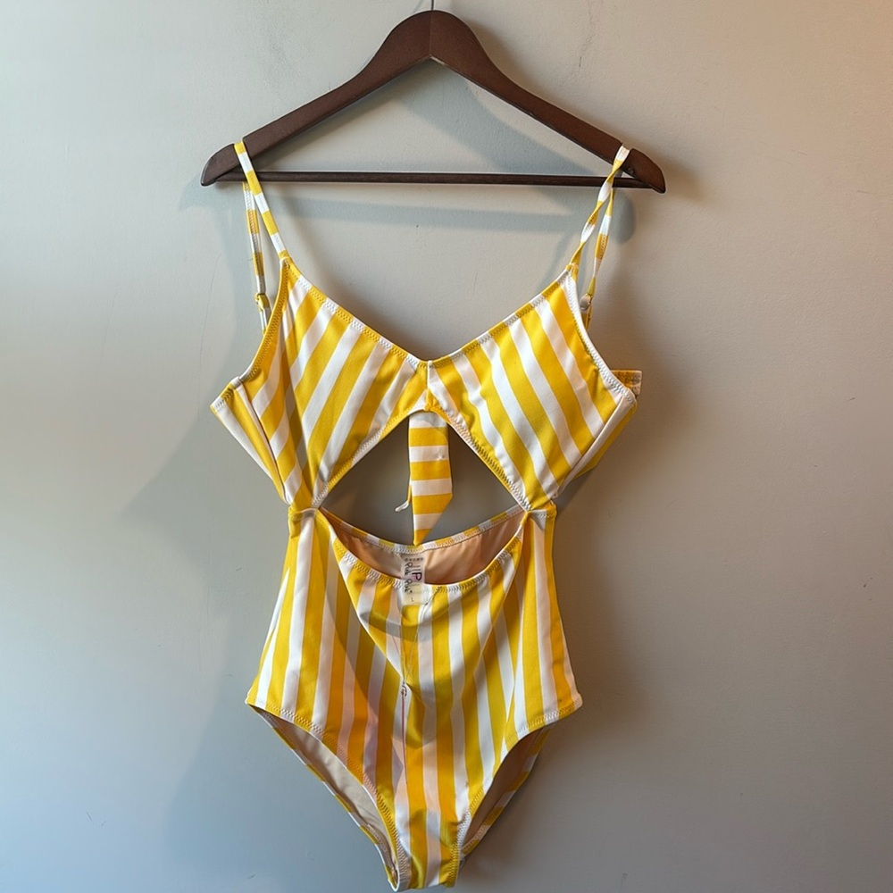Pick Pink yellow and white one piece swimsuit women size large NWT